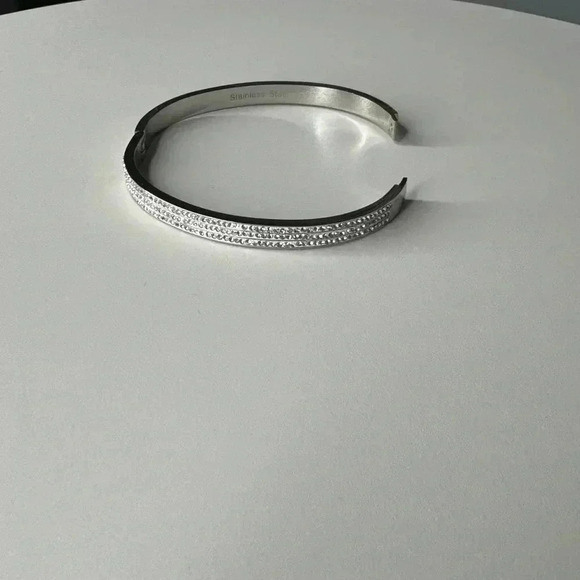 Stainless Steel Bangle Simulated Diamonds - Picture 6 of 6